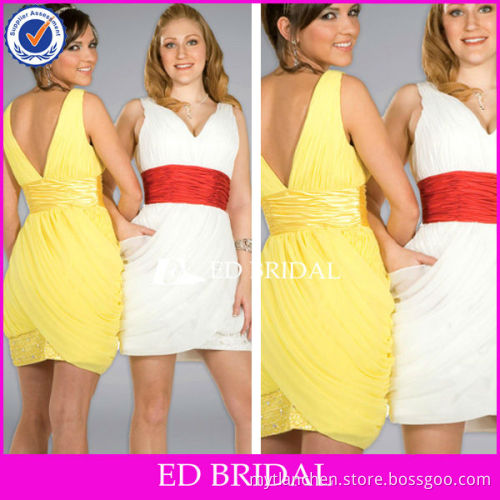 Sexy V-neck Low Back Ruched Beaded Short Chiffon Homecoming Dress Patterns
